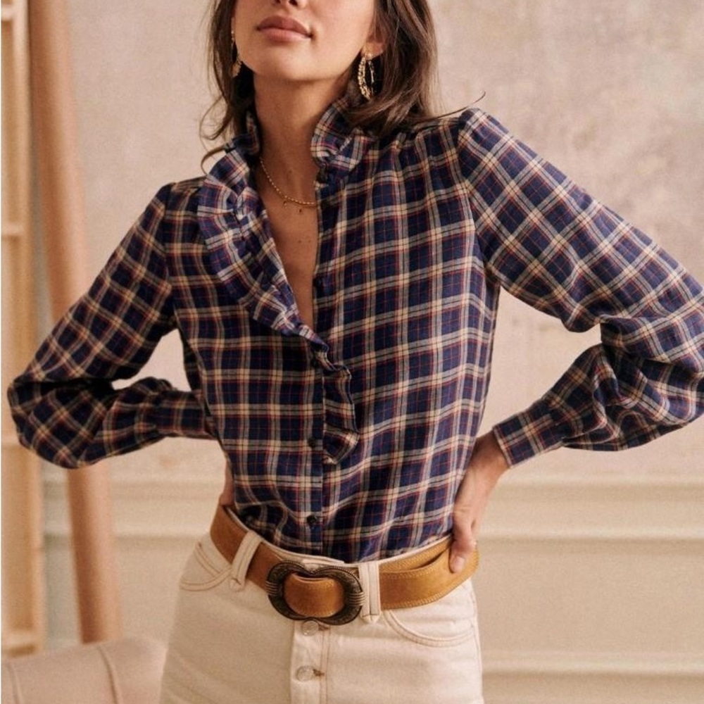 Sézane Blue and Purple Blouse Elegant Top